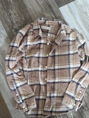 Abercrombie & Fitch Beige and Navy Plaid Button-Down Shirt
